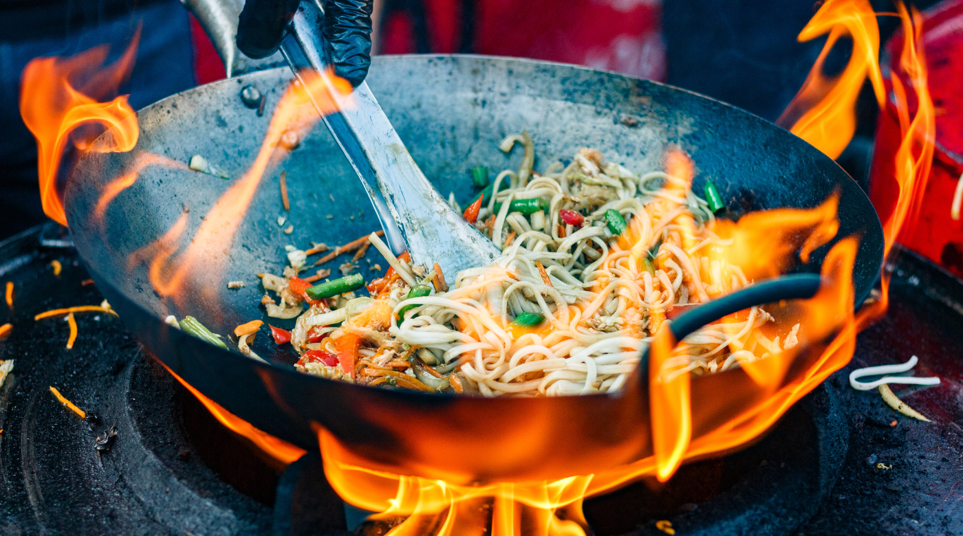 Wok with flames